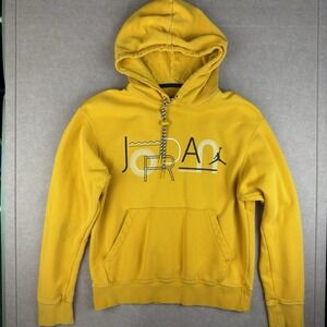 Jordan Yellow Hoodie Mens S Graphic Pullover Jumpman‎ Logo Rope Drawstring